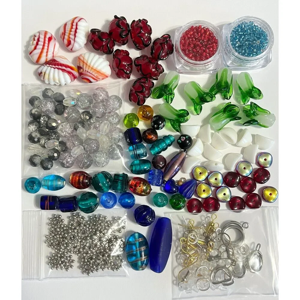 Vintage to Now Glass Beads Lot Art Lampwork Czech Crackle Eclectic Mix Variety